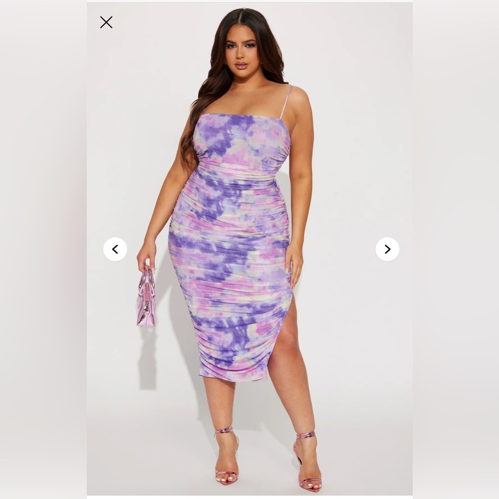 Fashion Nova Purple Ruched Slit Midi Dress